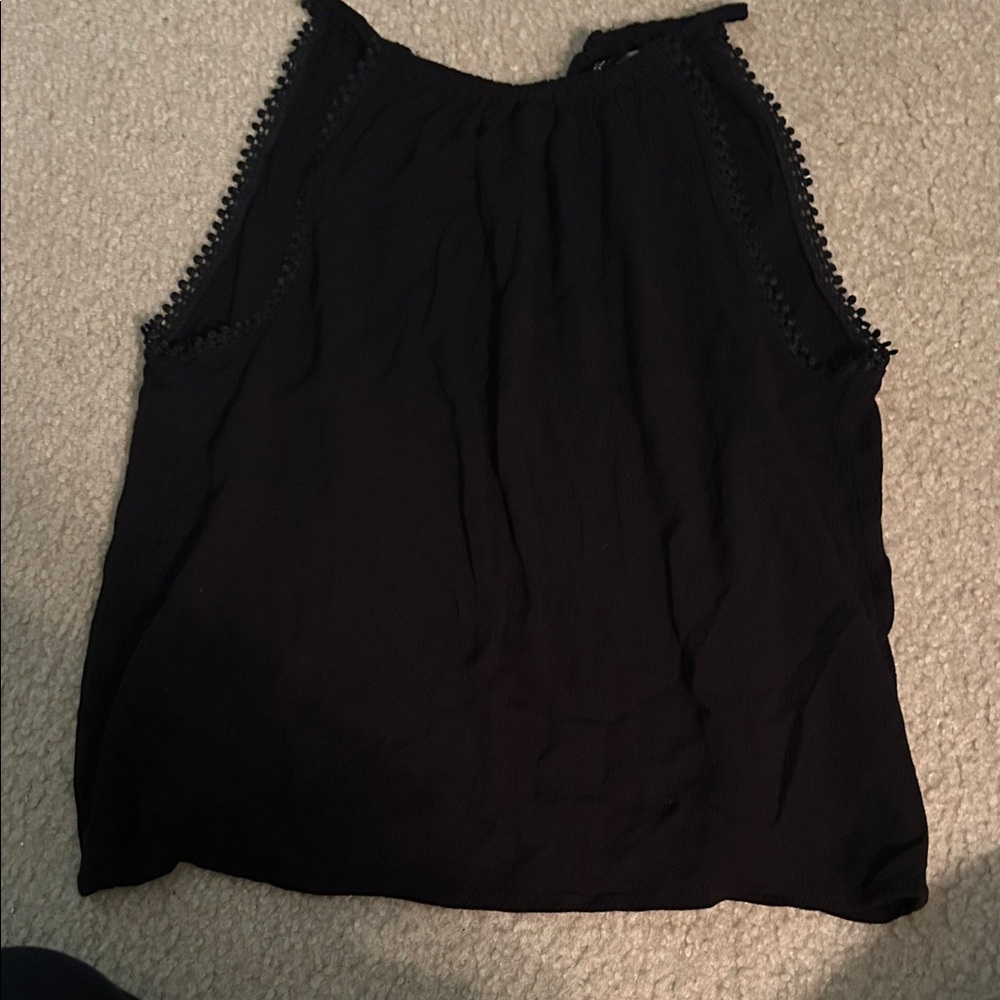 Divided Black Tank Top with Lace Trim
